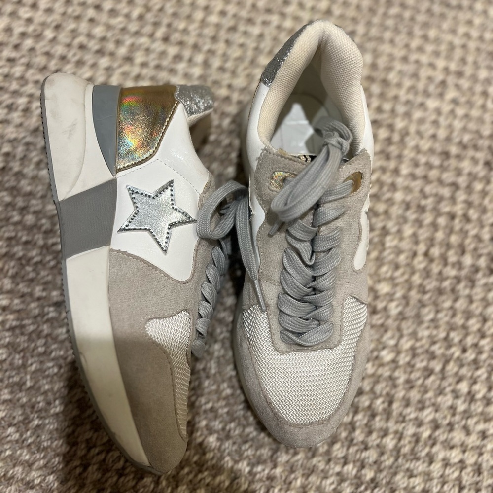 Shu Shop Gold and Gray Star Sneakers. Size 6.
